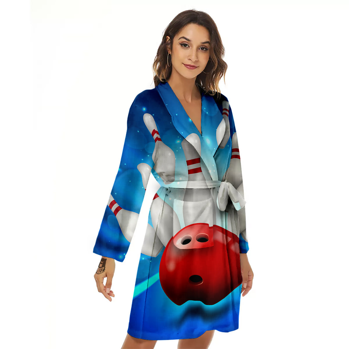Bowling Strike Print Women's Robe-grizzshop