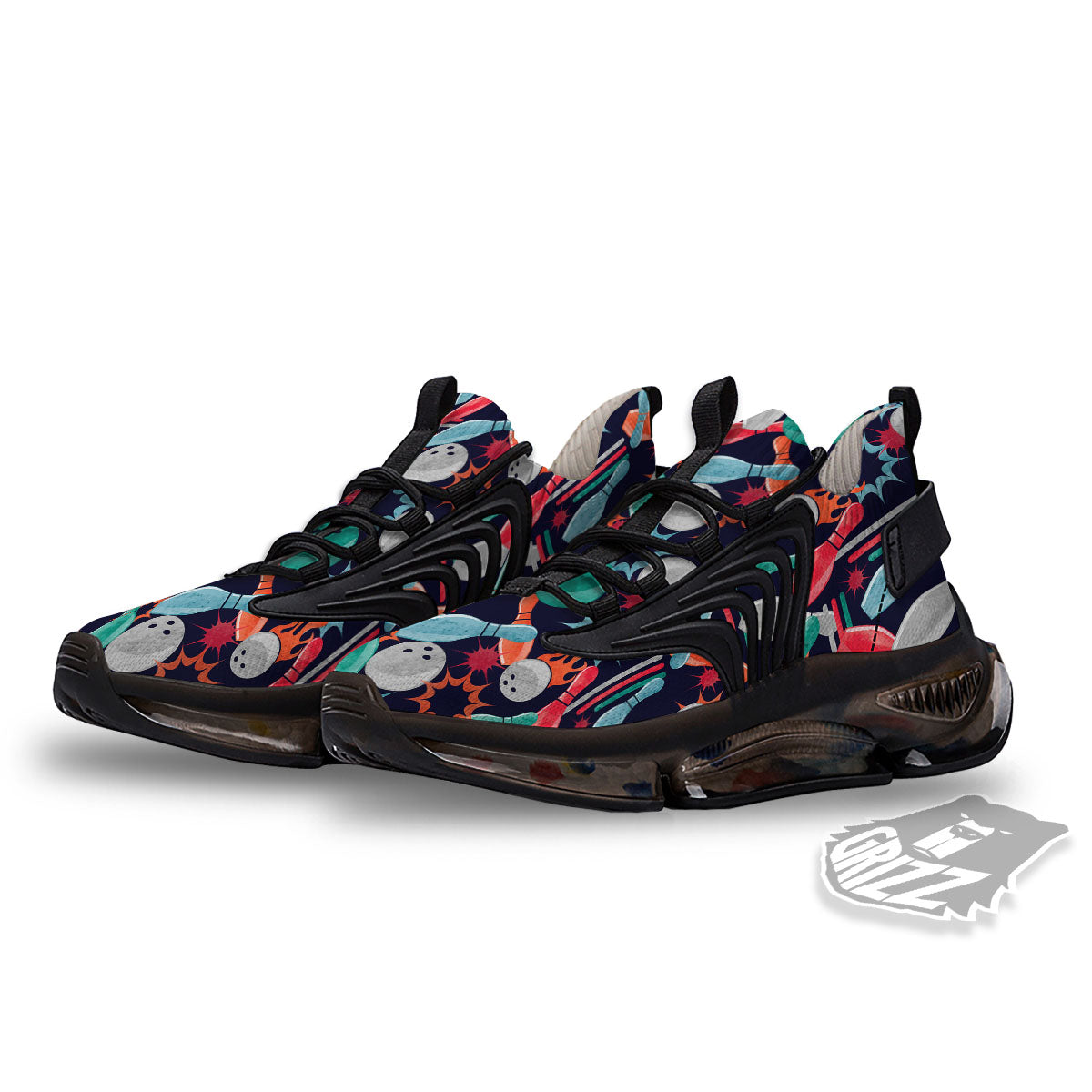 Bowling Theme Watercolor Print Pattern Black Gym Shoes-grizzshop