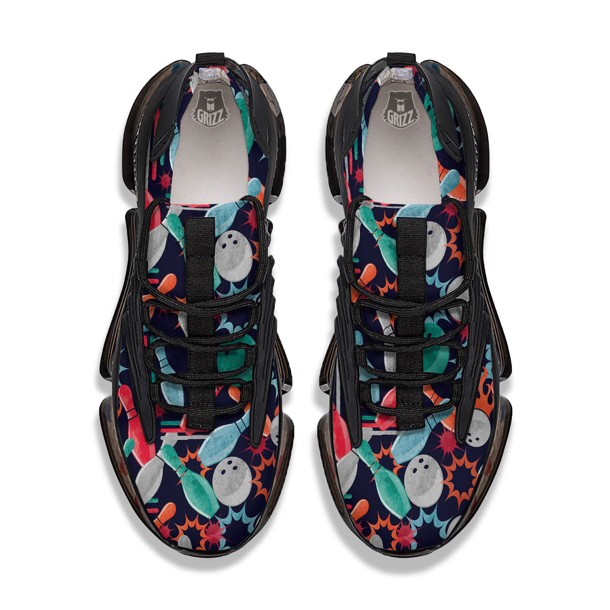 Bowling Theme Watercolor Print Pattern Black Gym Shoes-grizzshop