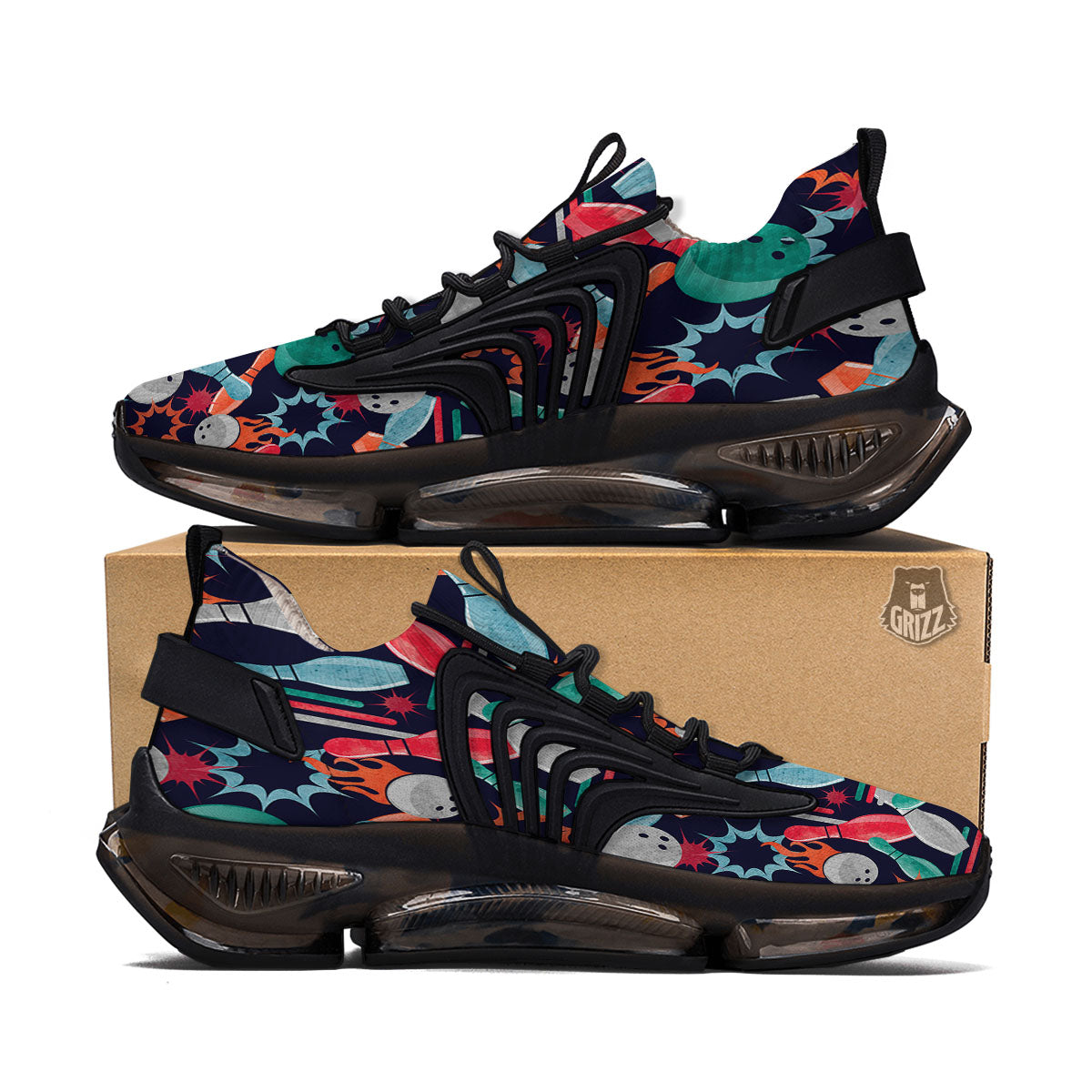 Bowling Theme Watercolor Print Pattern Black Gym Shoes-grizzshop