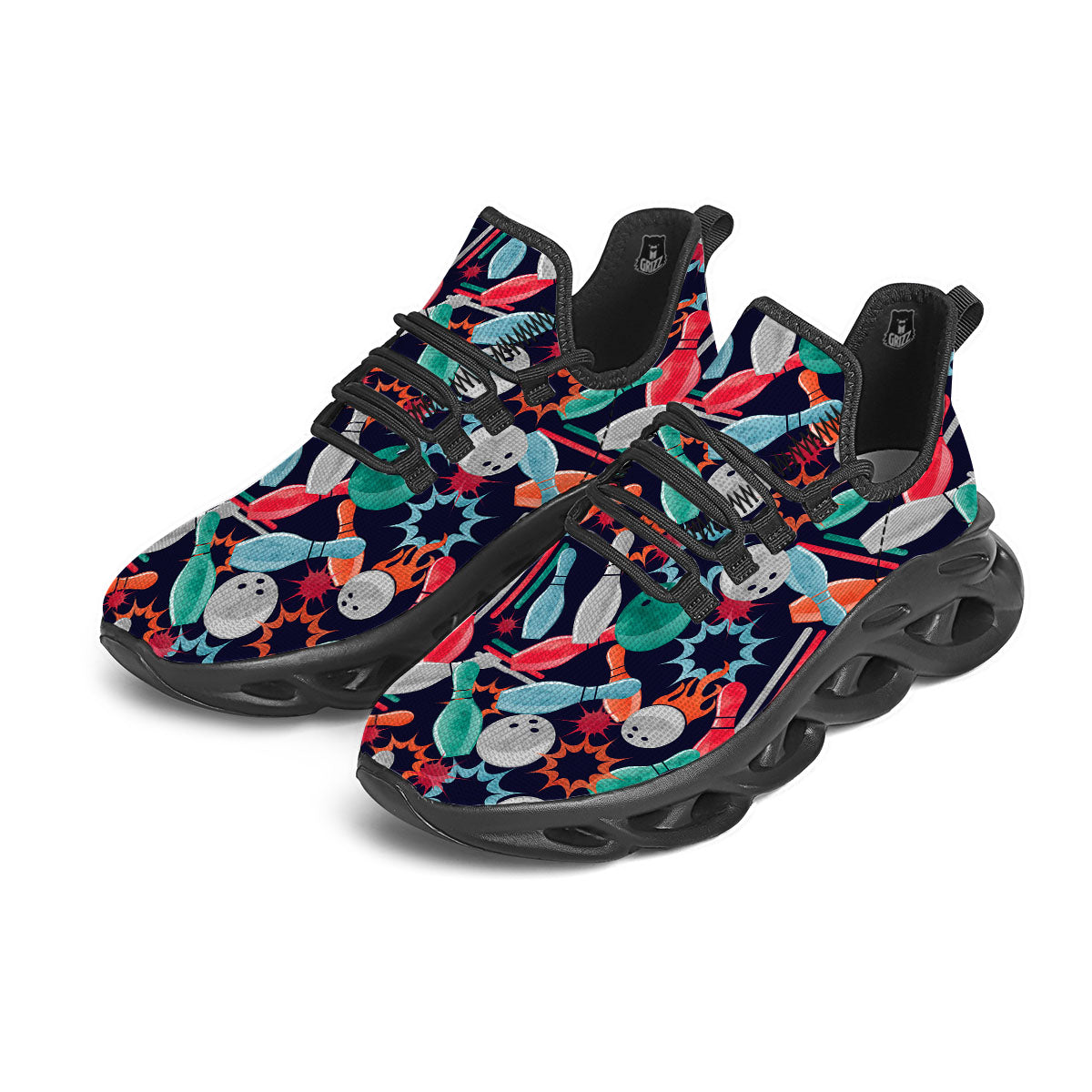 Bowling Theme Watercolor Print Pattern Black Running Shoes-grizzshop