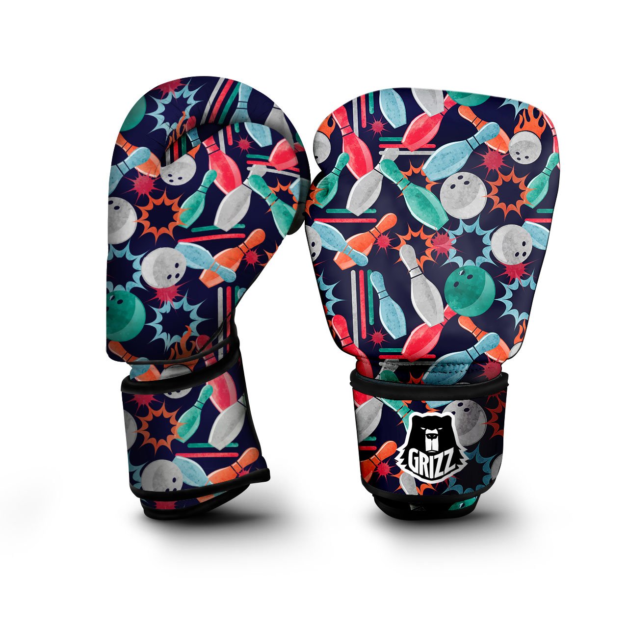 Bowling Theme Watercolor Print Pattern Boxing Gloves-grizzshop