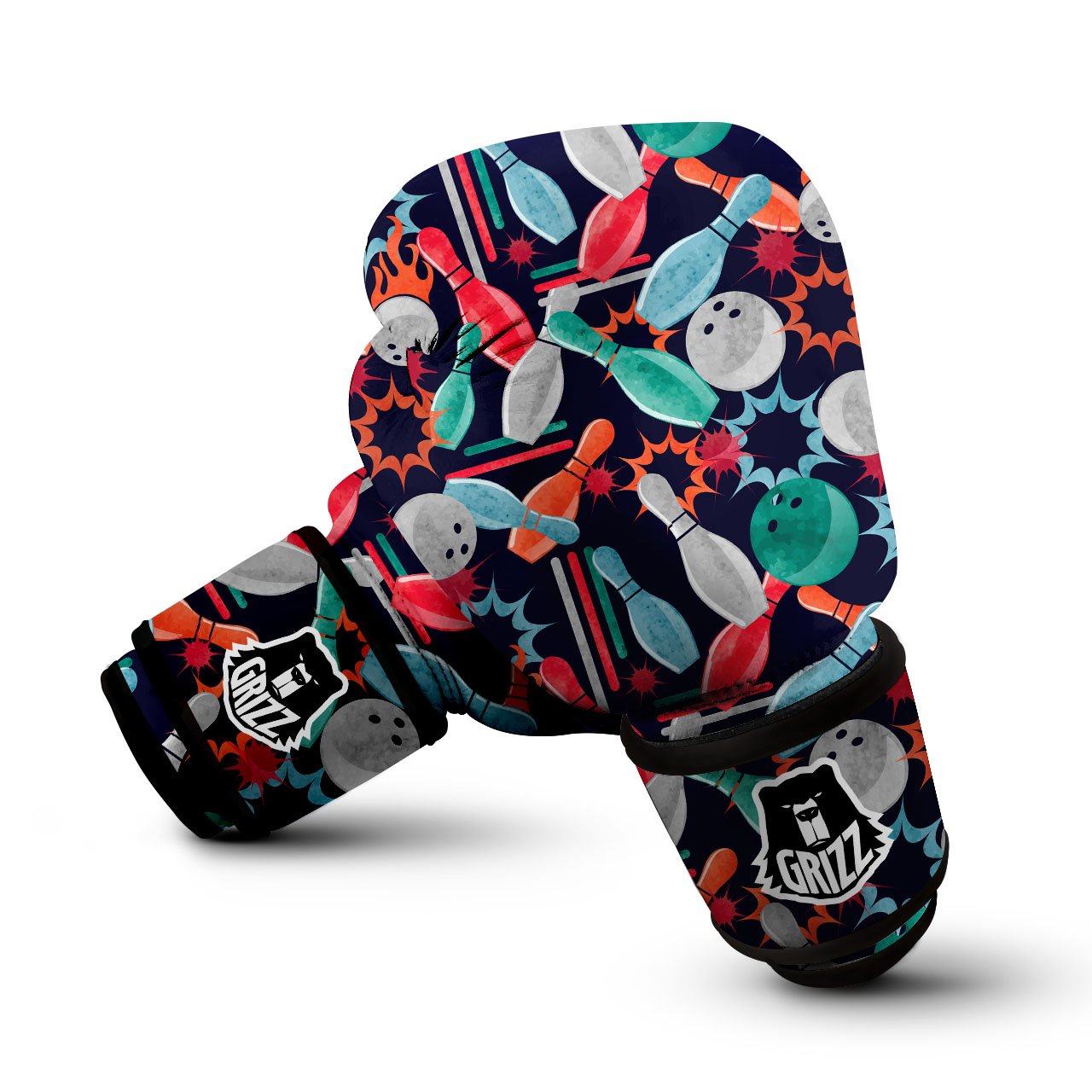 Bowling Theme Watercolor Print Pattern Boxing Gloves-grizzshop