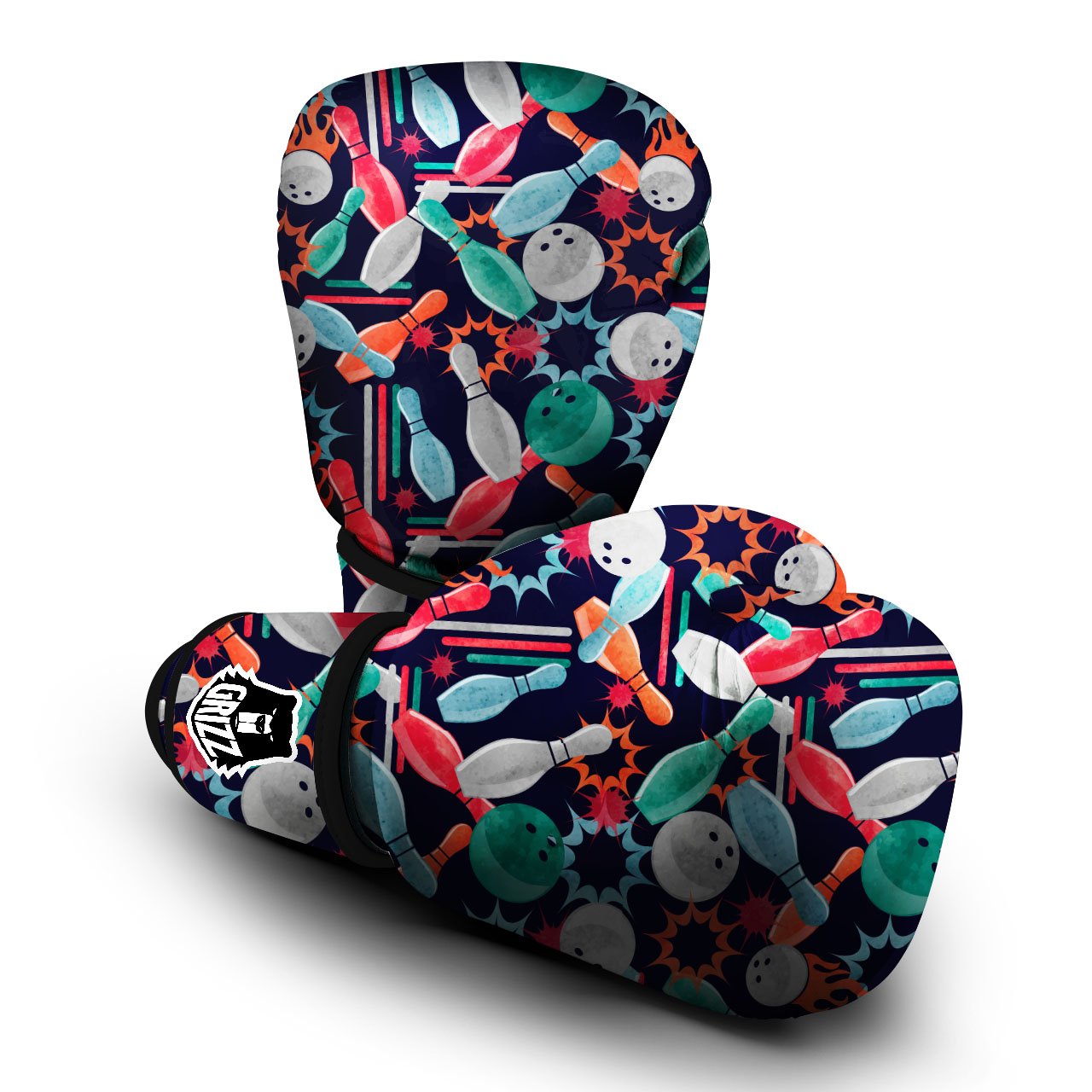 Bowling Theme Watercolor Print Pattern Boxing Gloves-grizzshop