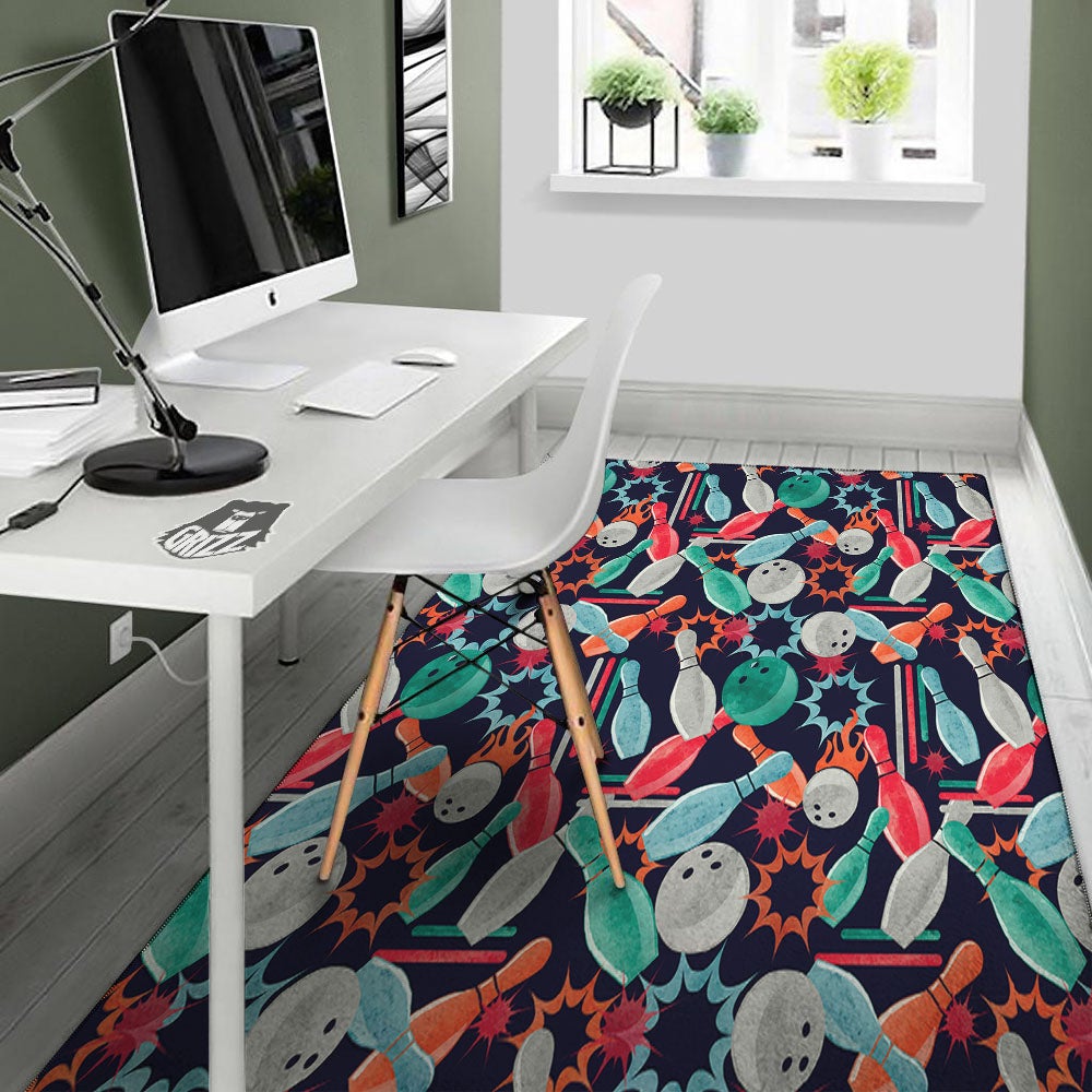 Bowling Theme Watercolor Print Pattern Floor Mat-grizzshop