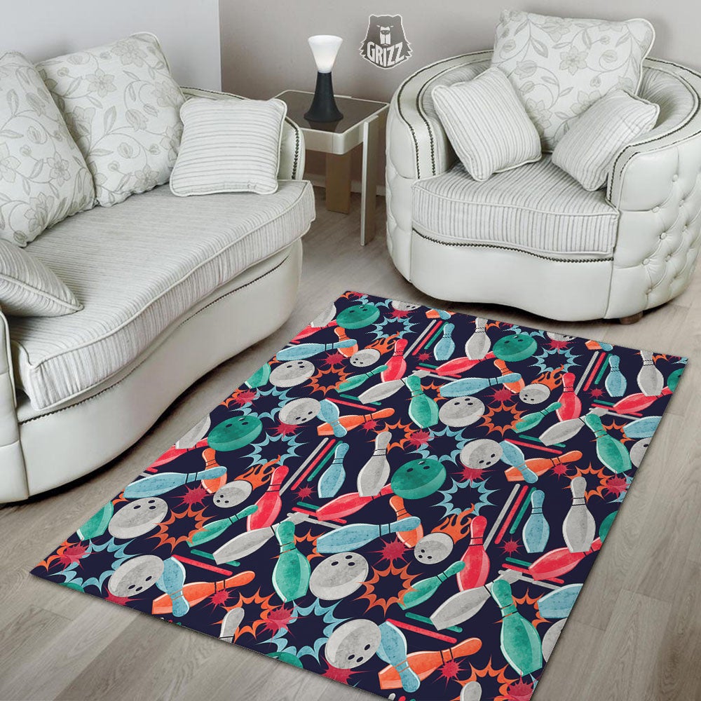 Bowling Theme Watercolor Print Pattern Floor Mat-grizzshop