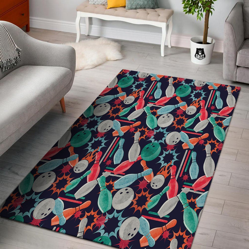 Bowling Theme Watercolor Print Pattern Floor Mat-grizzshop