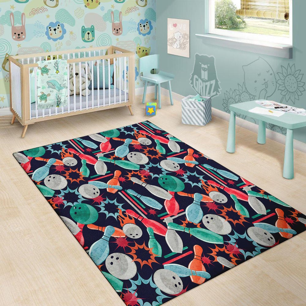 Bowling Theme Watercolor Print Pattern Floor Mat-grizzshop