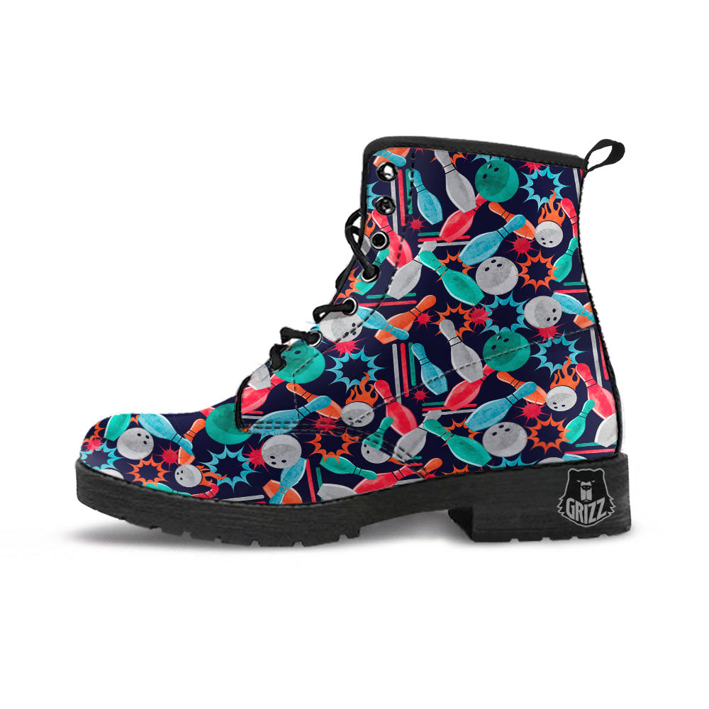 Bowling Theme Watercolor Print Pattern Leather Boots-grizzshop