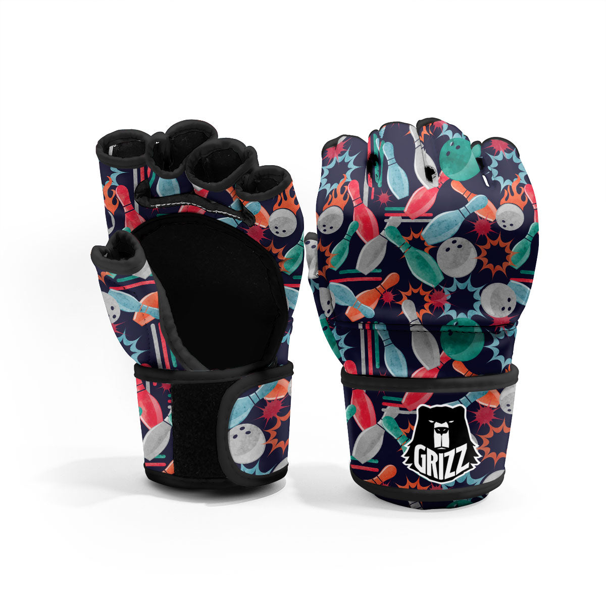 Bowling Theme Watercolor Print Pattern MMA Gloves-grizzshop