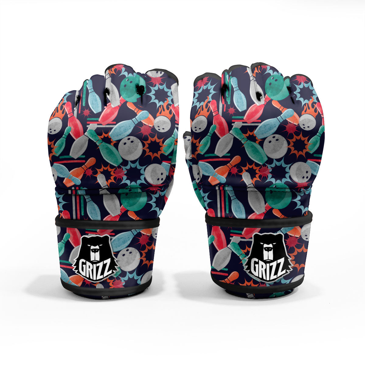 Bowling Theme Watercolor Print Pattern MMA Gloves-grizzshop