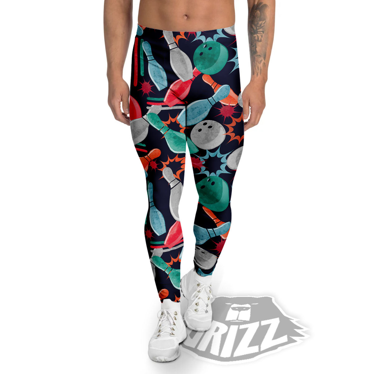 Bowling Theme Watercolor Print Pattern Men's Leggings-grizzshop