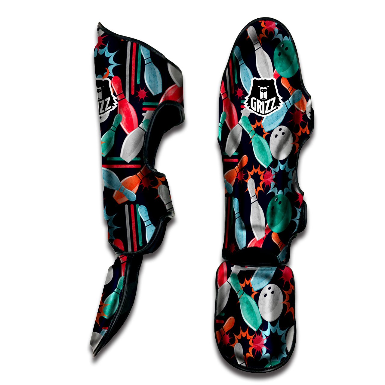 Bowling Theme Watercolor Print Pattern Muay Thai Shin Guards-grizzshop