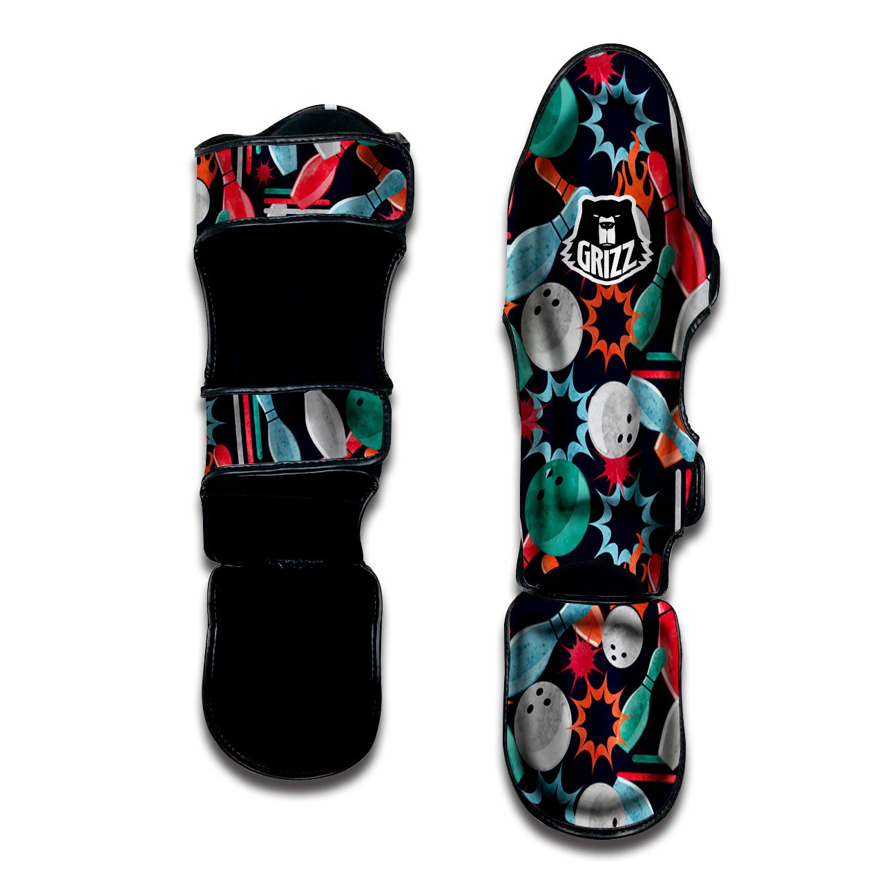 Bowling Theme Watercolor Print Pattern Muay Thai Shin Guards-grizzshop