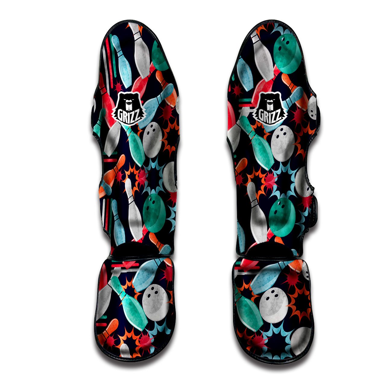 Bowling Theme Watercolor Print Pattern Muay Thai Shin Guards-grizzshop