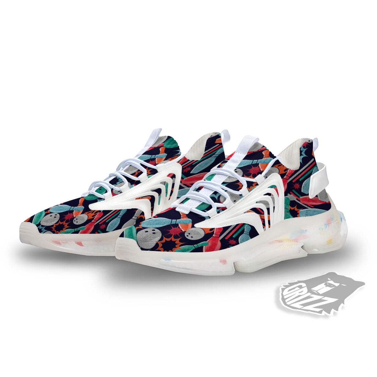 Bowling Theme Watercolor Print Pattern White Gym Shoes-grizzshop