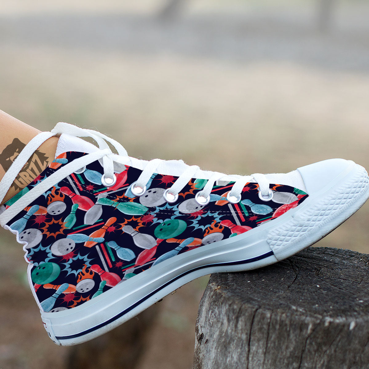 Bowling Theme Watercolor Print Pattern White High Top Shoes-grizzshop