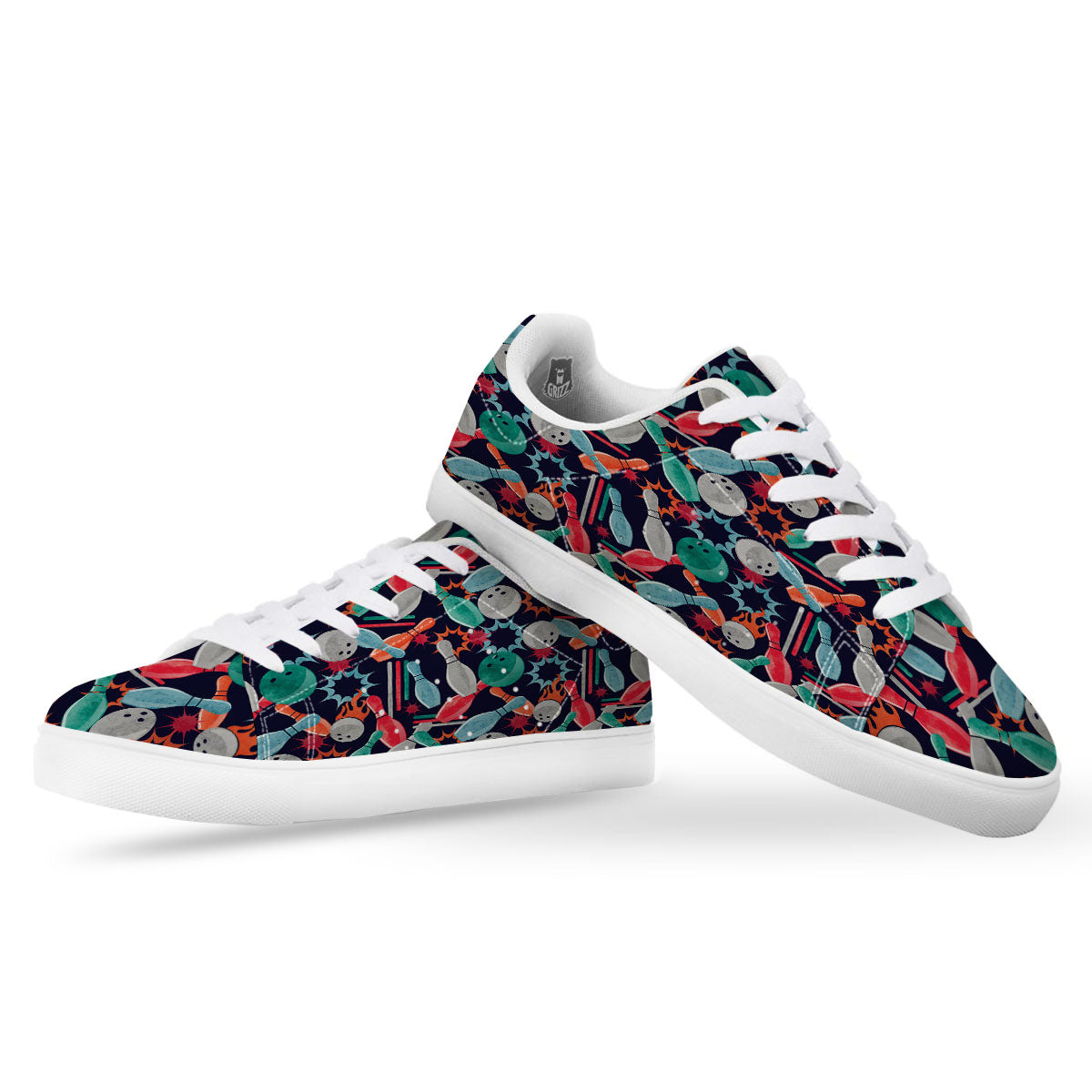 Bowling Theme Watercolor Print Pattern White Low Top Sneakers-grizzshop