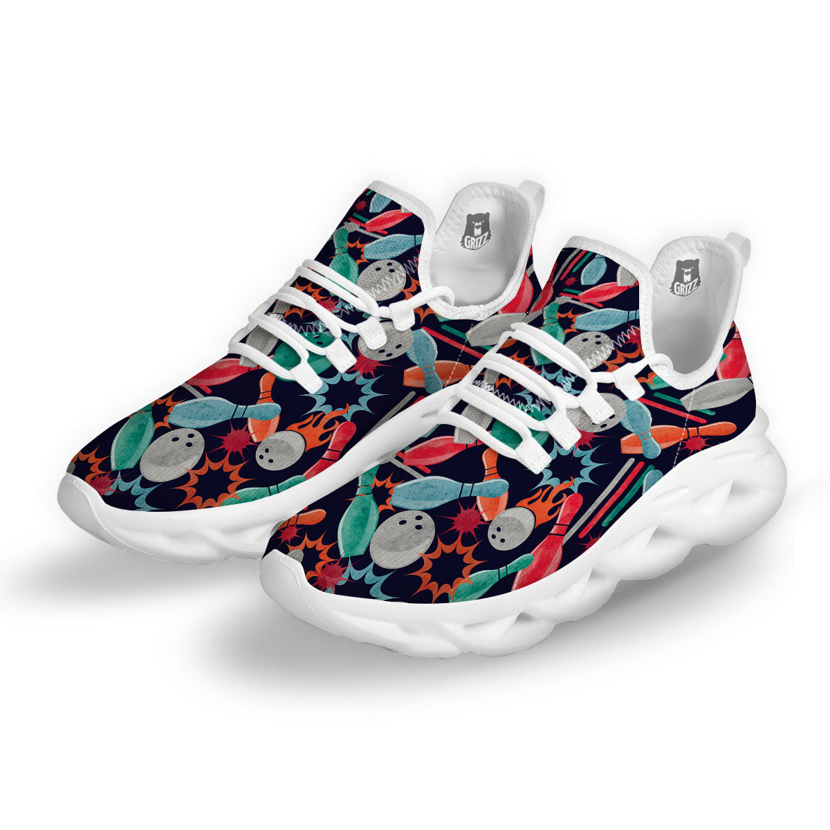 Bowling Theme Watercolor Print Pattern White Running Shoes-grizzshop