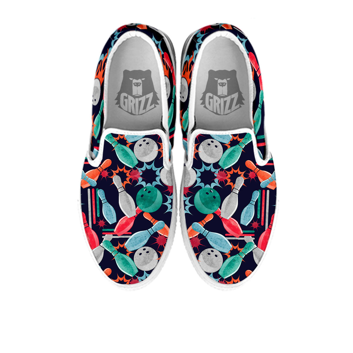 Bowling Theme Watercolor Print Pattern White Slip On Shoes-grizzshop