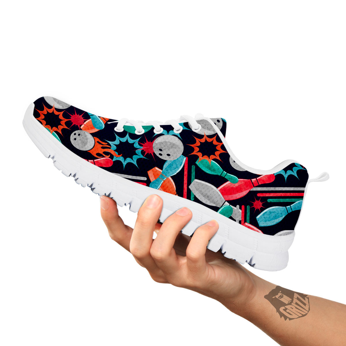 Bowling Theme Watercolor Print Pattern White Sneaker-grizzshop