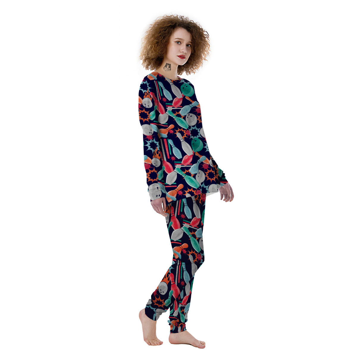 Bowling Theme Watercolor Print Pattern Women's Pajamas-grizzshop