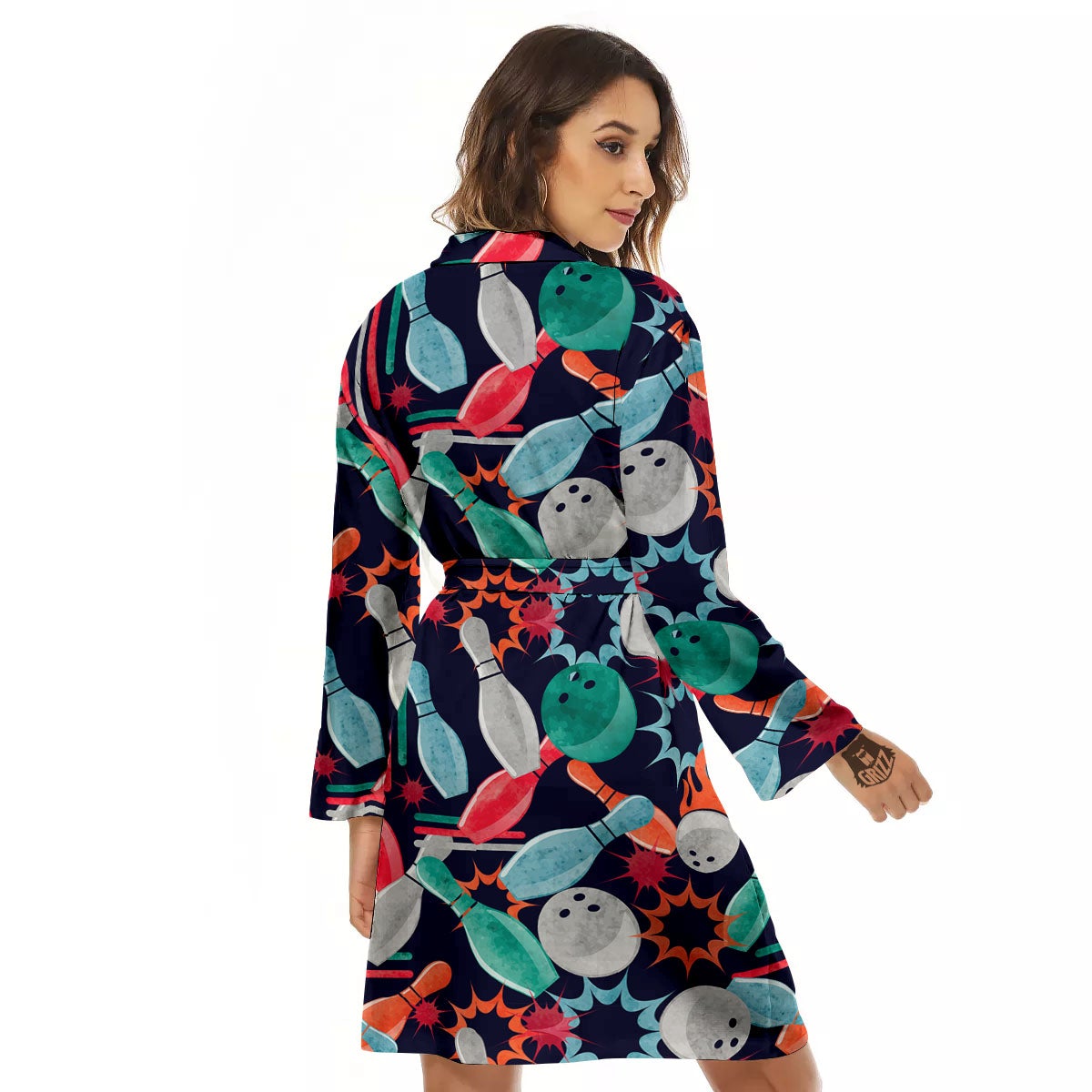 Bowling Theme Watercolor Print Pattern Women's Robe-grizzshop