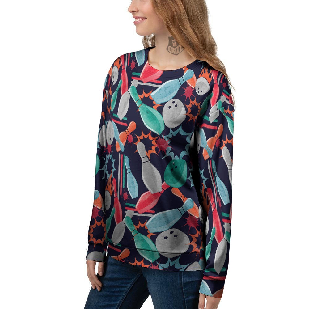 Bowling Theme Watercolor Print Pattern Women's Sweatshirt-grizzshop