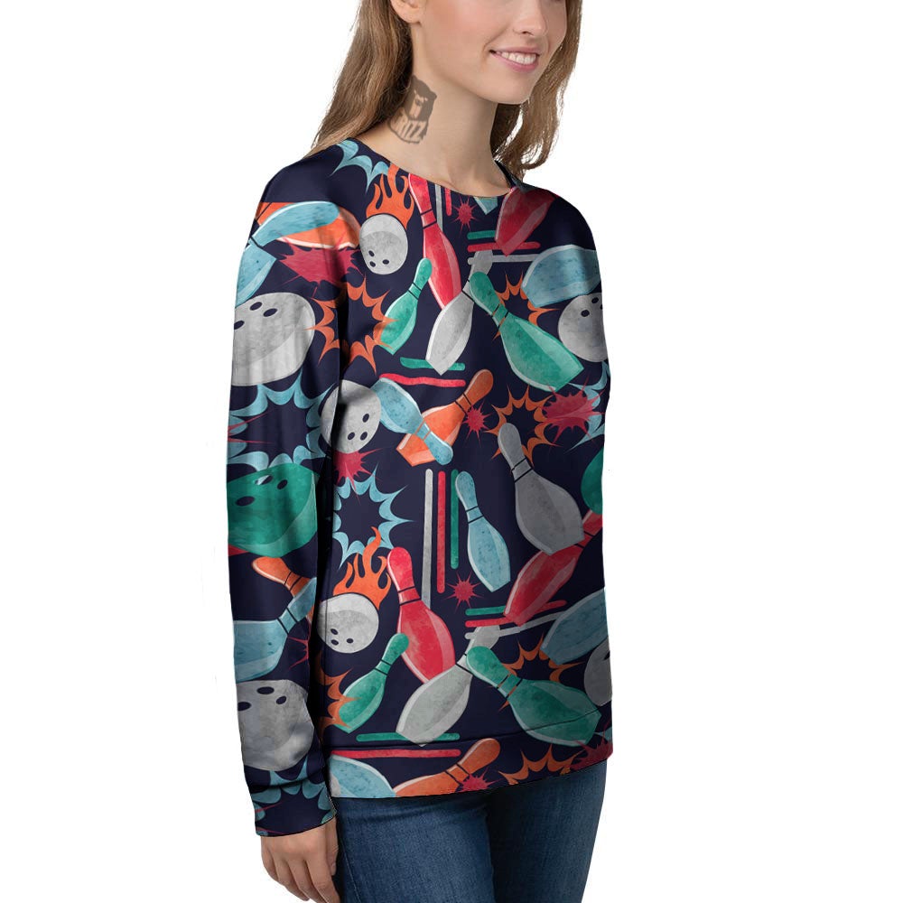 Bowling Theme Watercolor Print Pattern Women's Sweatshirt-grizzshop