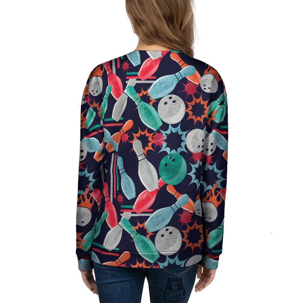 Bowling Theme Watercolor Print Pattern Women's Sweatshirt-grizzshop