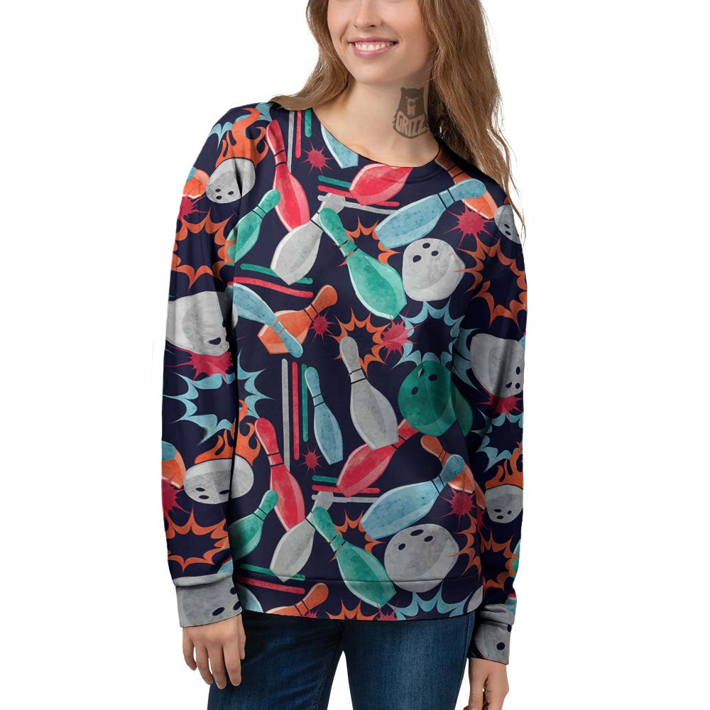 Bowling Theme Watercolor Print Pattern Women's Sweatshirt-grizzshop