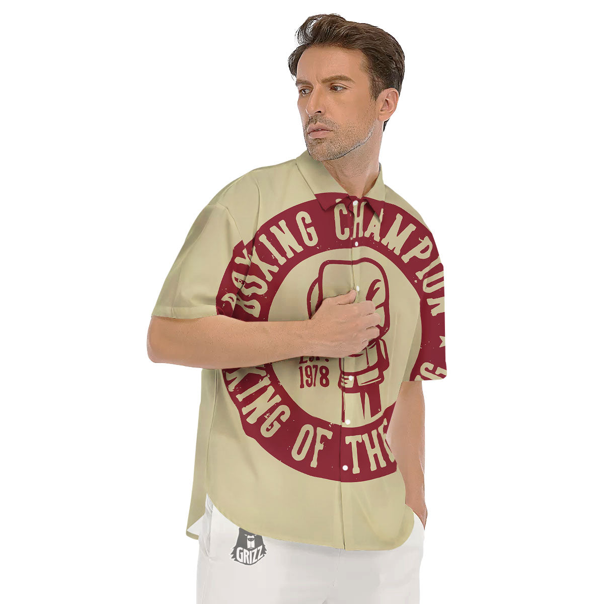 Boxing Champion King of The Ring Print Men's Short Sleeve Shirts-grizzshop