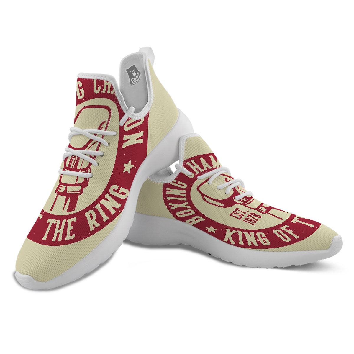 Boxing Champion King of The Ring Print White Athletic Shoes-grizzshop