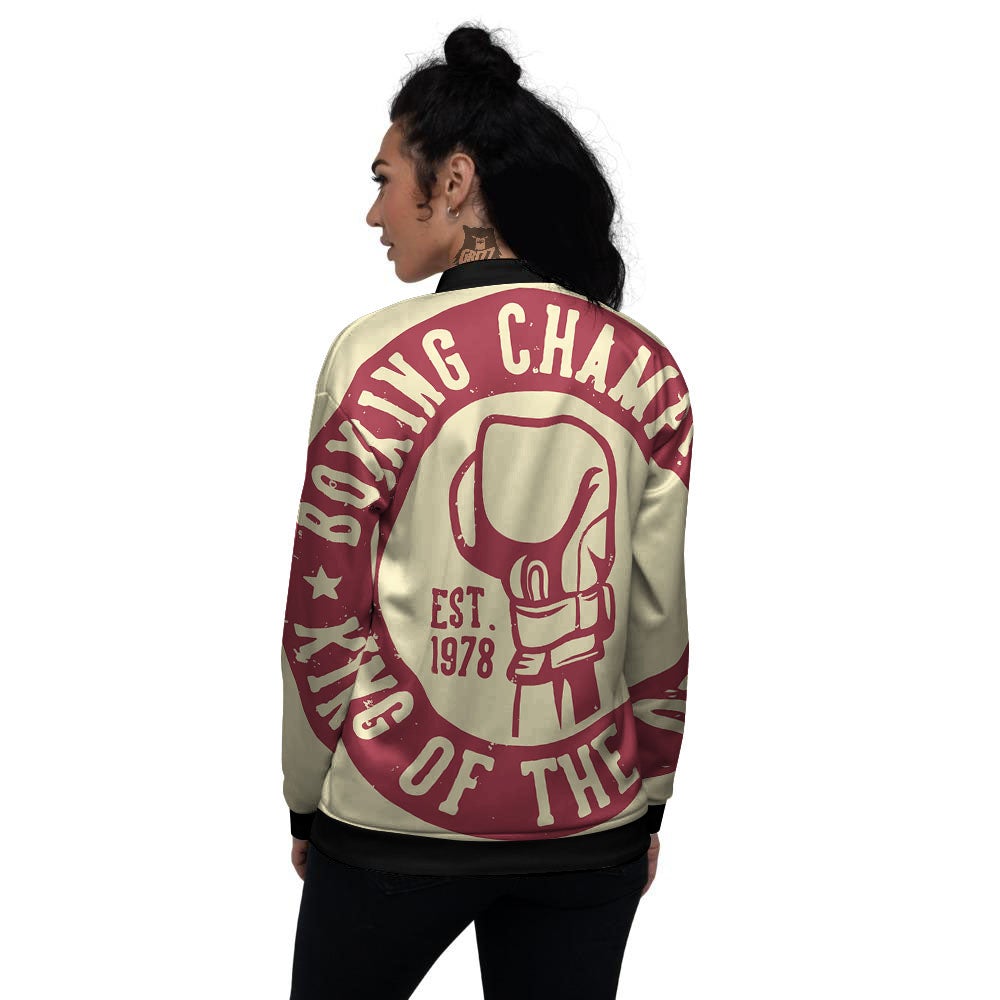 Boxing Champion King of The Ring Print Women's Bomber Jacket-grizzshop