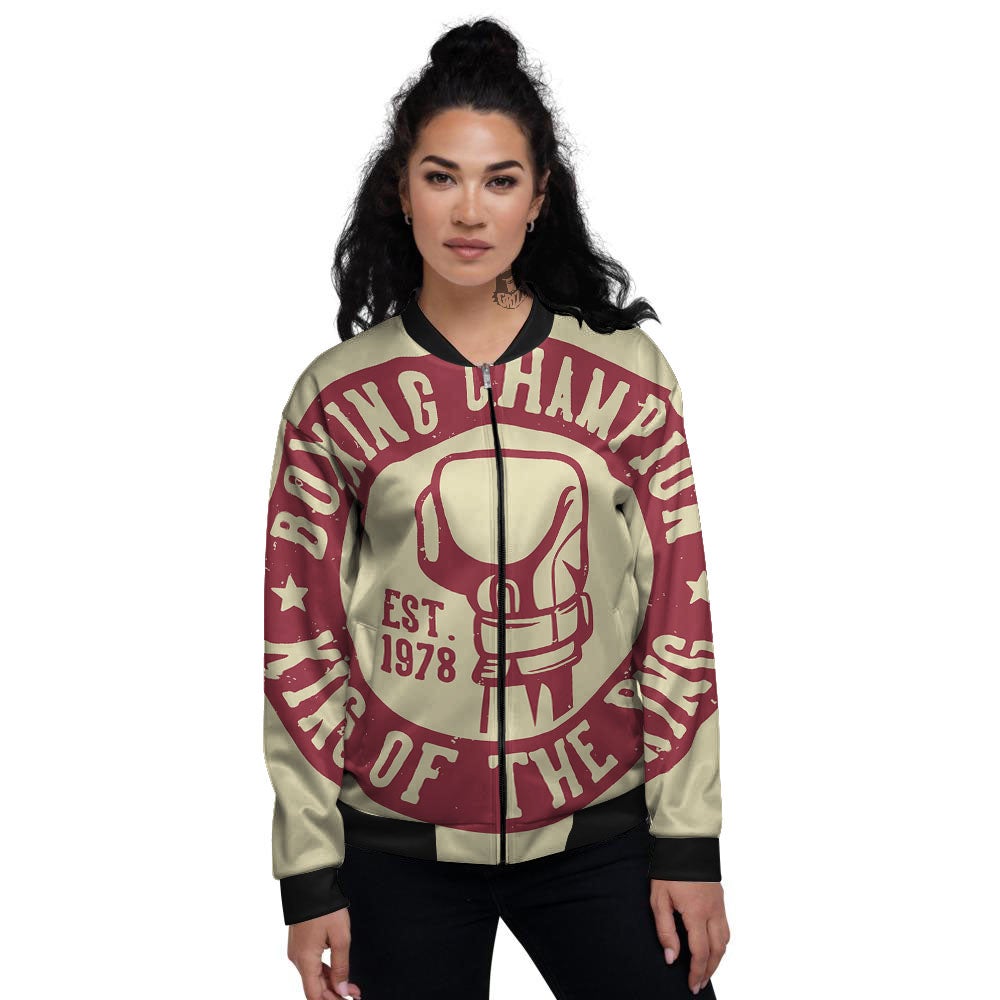 Boxing Champion King of The Ring Print Women's Bomber Jacket-grizzshop