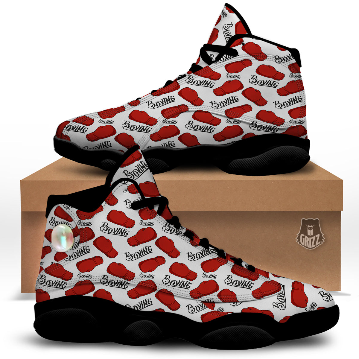 Boxing Glove And Text Print Pattern Black Basketball Shoes-grizzshop