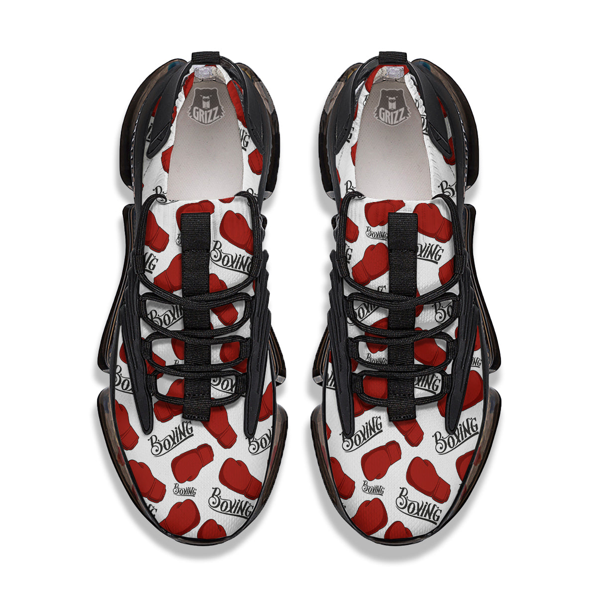 Boxing Glove And Text Print Pattern Black Gym Shoes-grizzshop