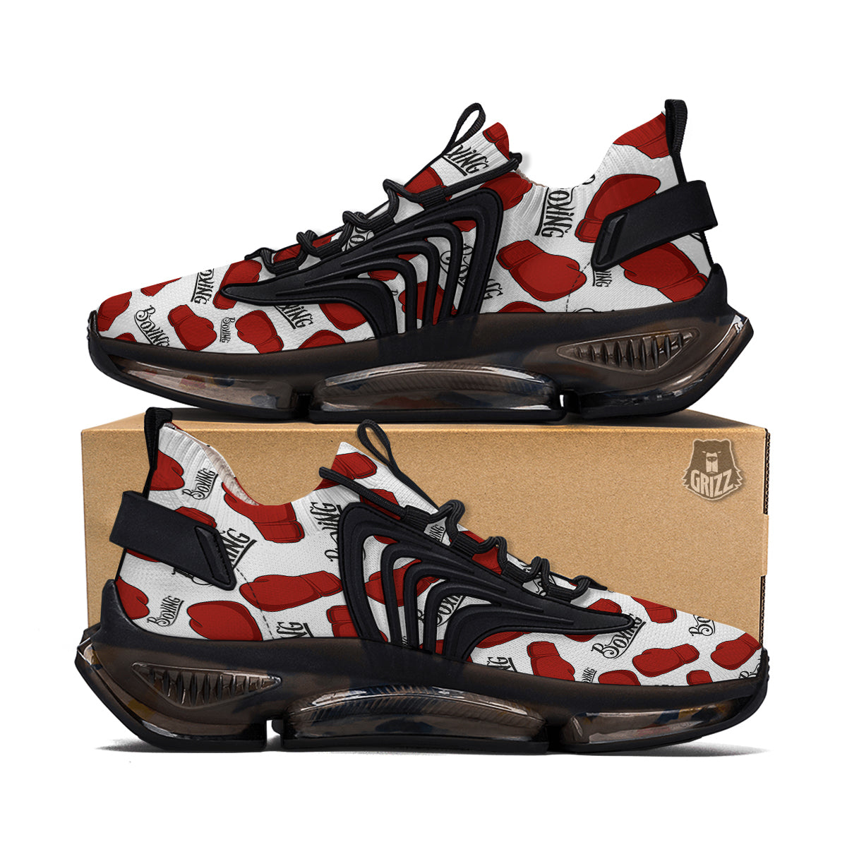 Boxing Glove And Text Print Pattern Black Gym Shoes-grizzshop