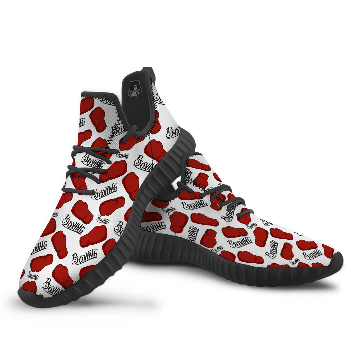 Boxing Glove And Text Print Pattern Black Walking Shoes-grizzshop