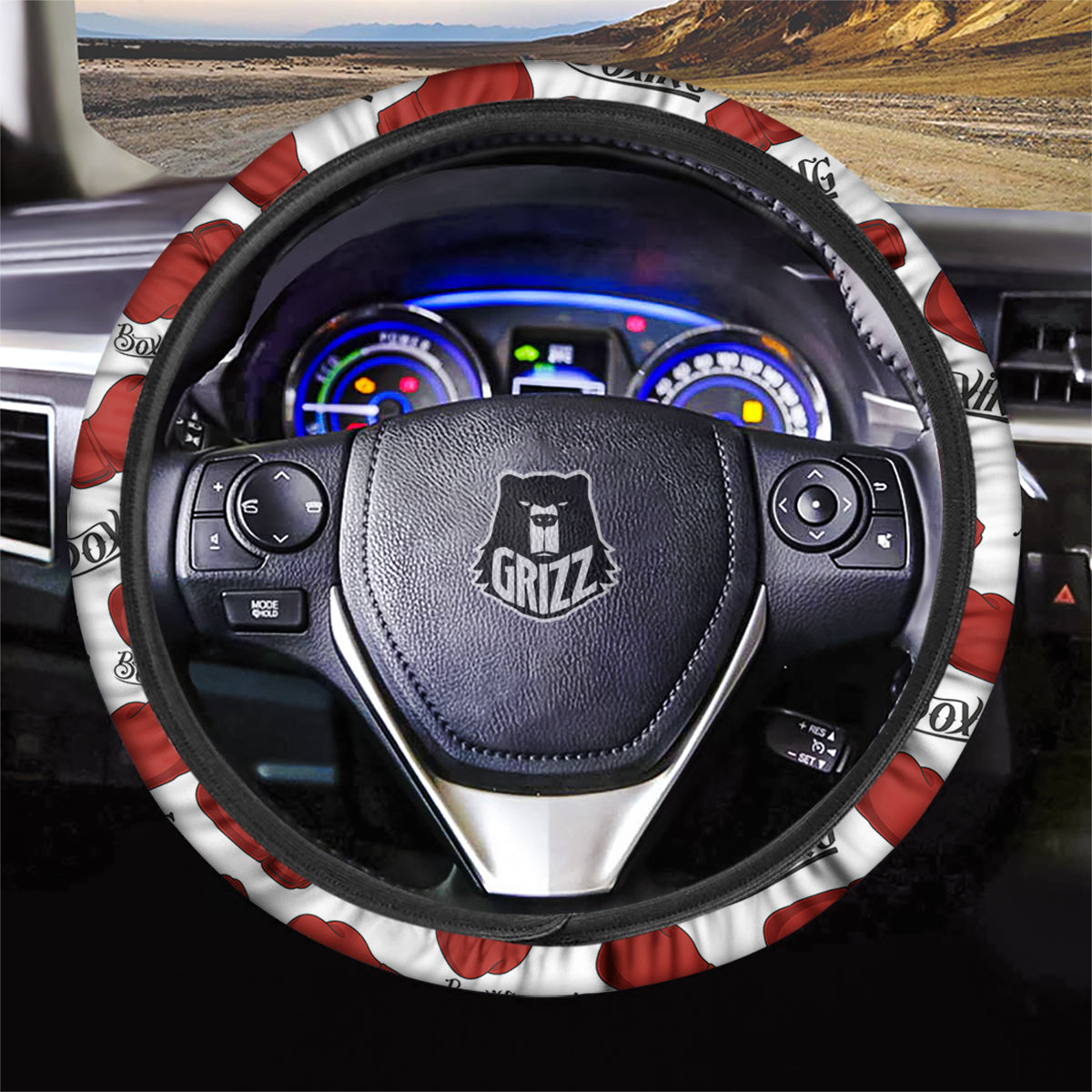 Boxing Glove And Text Print Pattern Car Steering Wheel Cover-grizzshop