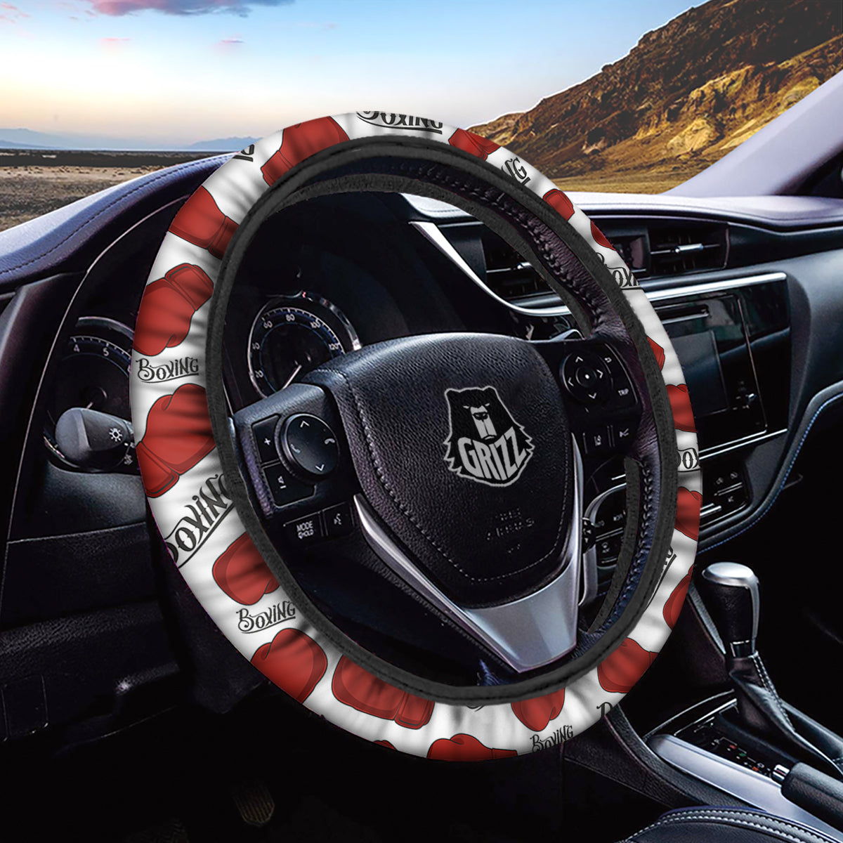Boxing Glove And Text Print Pattern Car Steering Wheel Cover-grizzshop