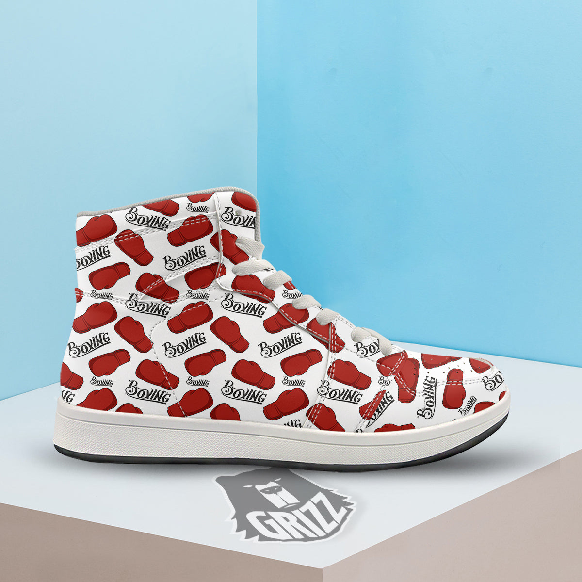 Boxing Glove And Text Print Pattern High Top Sneakers-grizzshop
