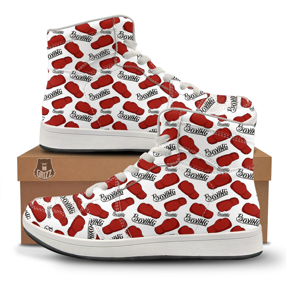Boxing Glove And Text Print Pattern High Top Sneakers-grizzshop