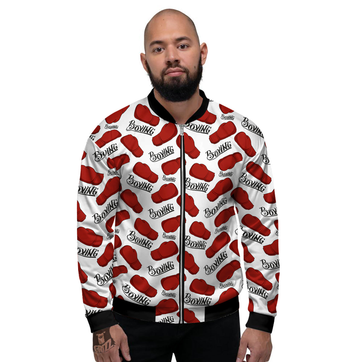 Boxing Glove And Text Print Pattern Men s Bomber Jacket