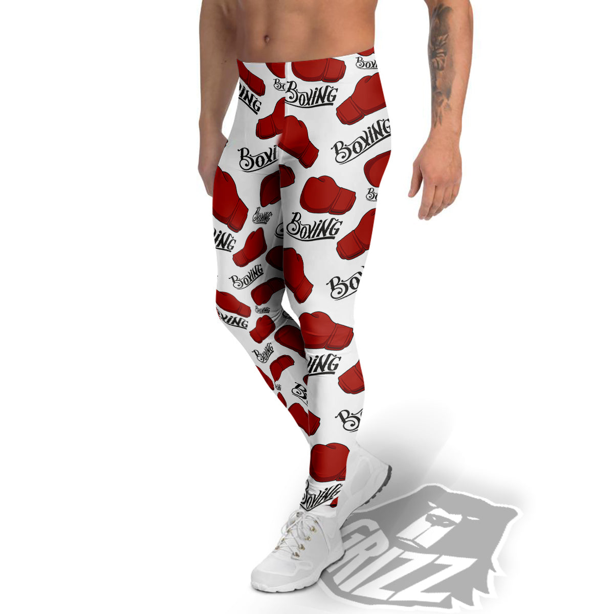 Boxing Glove And Text Print Pattern Men's Leggings-grizzshop