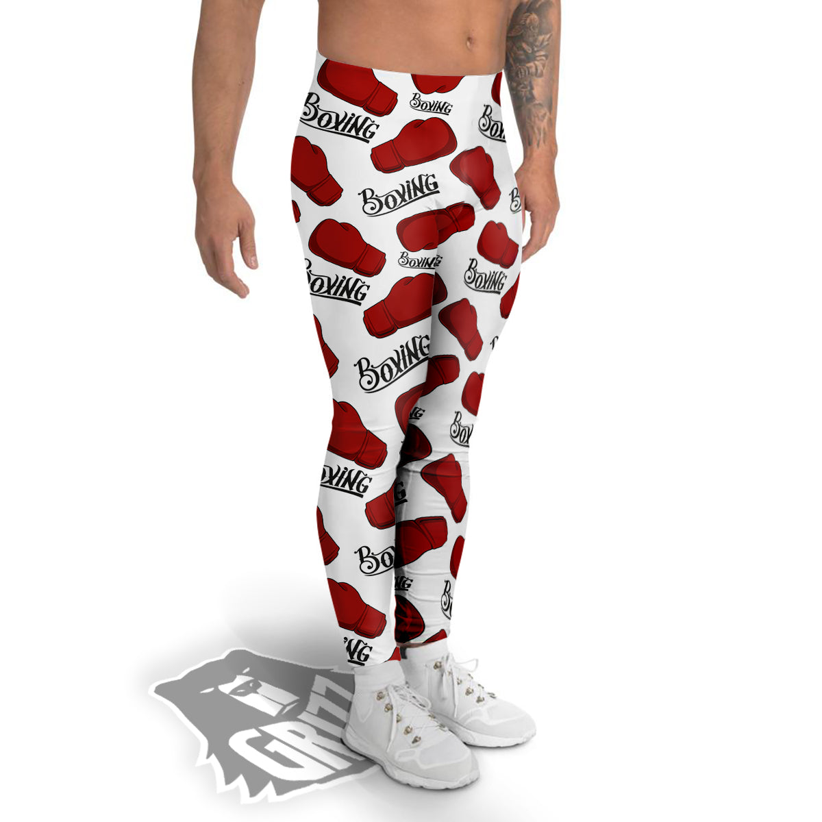 Boxing Glove And Text Print Pattern Men's Leggings-grizzshop