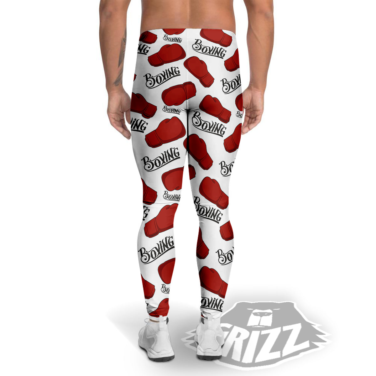 Boxing Glove And Text Print Pattern Men's Leggings-grizzshop