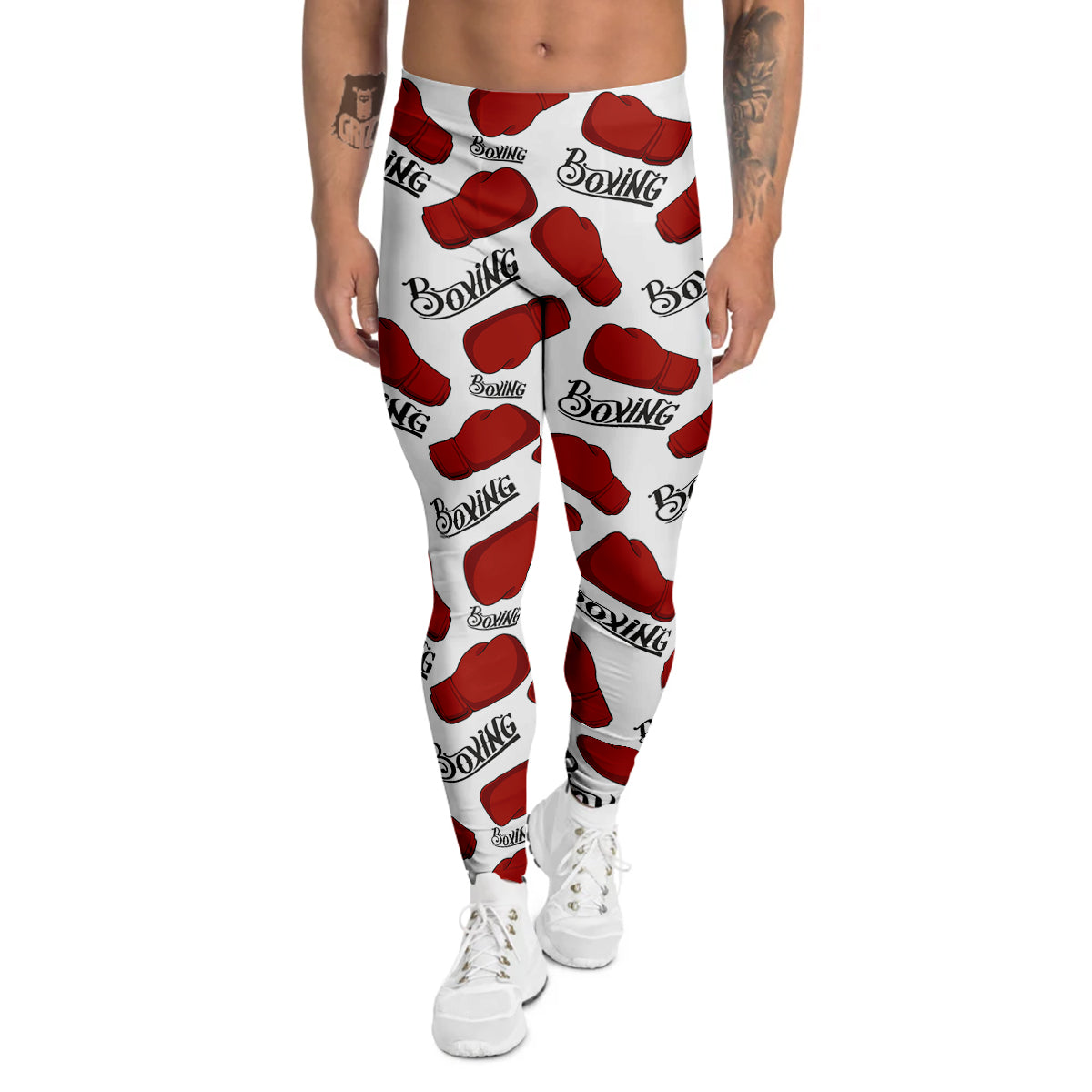 Boxing Glove And Text Print Pattern Men's Leggings-grizzshop