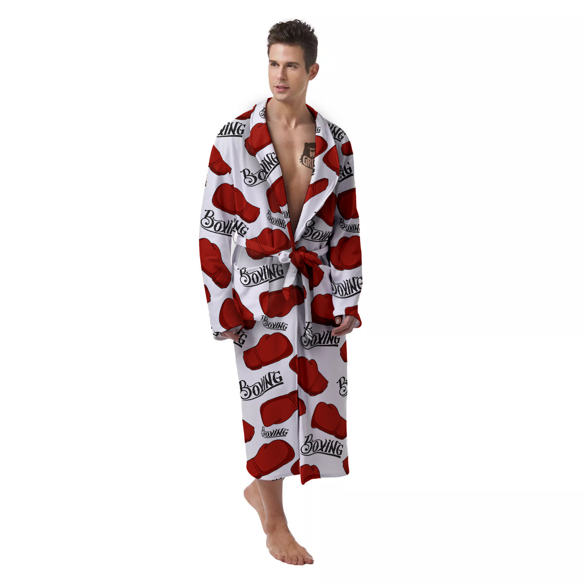 Boxing Glove And Text Print Pattern Men's Robe-grizzshop