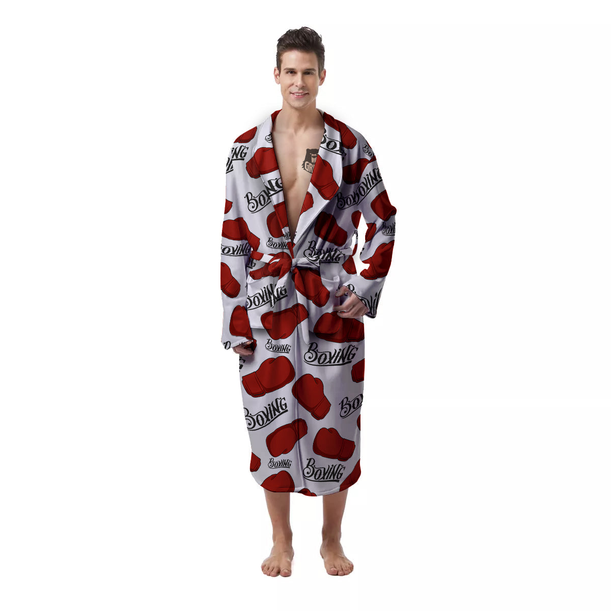 Boxing Glove And Text Print Pattern Men's Robe-grizzshop